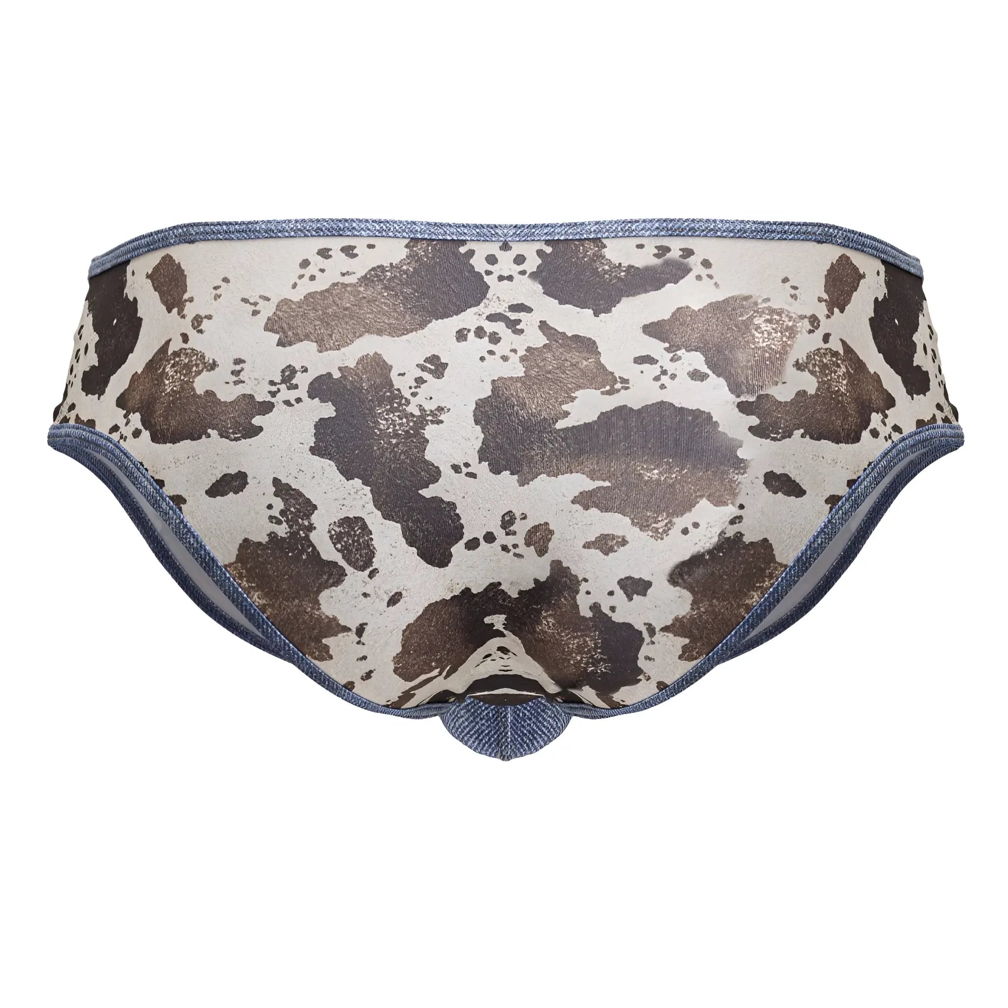 CandyMan 99900 cowboy briefs with cow print and denim trim in black and white animal print design