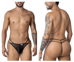 Black sheer lace thong with thin elastic straps from candyman 99903 geometric mesh thongs collection
