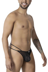 Black sheer lace thong candy man 99903 with solid black front panel and adjustable side straps