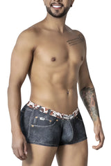 Dark blue denim-style men’s boxer shorts with patterned waistband and gold-tone hardware candyMan 99904 cowboy trunks