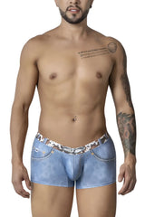 Blue denim style men’s boxer briefs with patterned belt buckle waistband candy man 99904 cowboy trunks