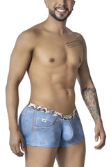 Candyman 99904 cowboy trunks denim blue men’s briefs with leopard-print waistband and front pocket