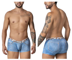 Blue denim-style candy man 99904 cowboy trunks men’s briefs with leopard print patterned waistband and stitching details