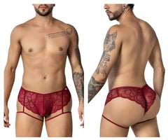 Candyman 99905 garter lace briefs burgundy red lace high-waisted thong men’s underwear with side gussets