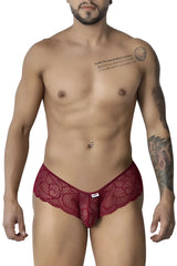 CandyMan 99907 lace trunks in burgundy red feature intricate floral lace pattern and a central pouch design