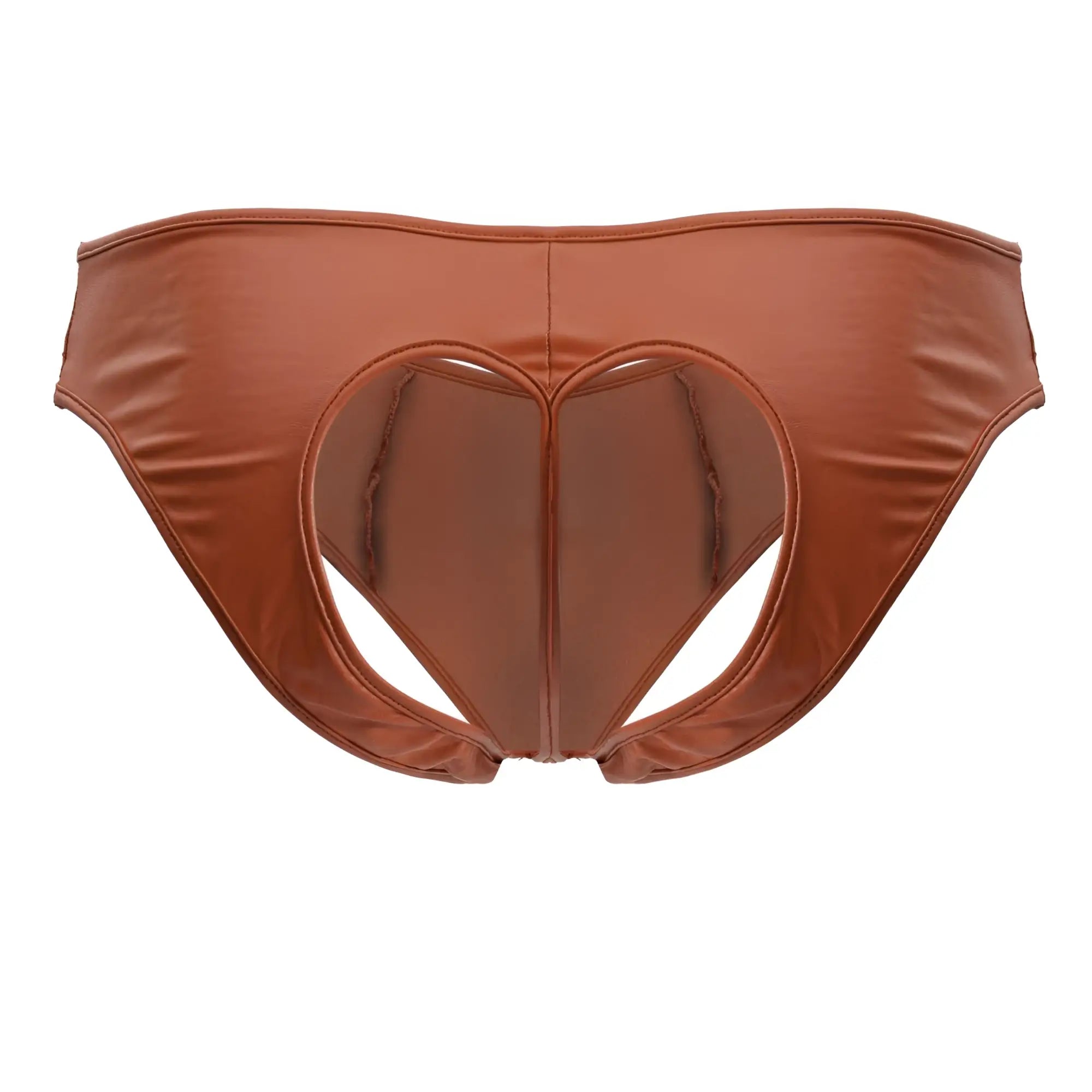 Brown heart-shaped briefs made of shiny faux leather from Candyman 99908 in red color