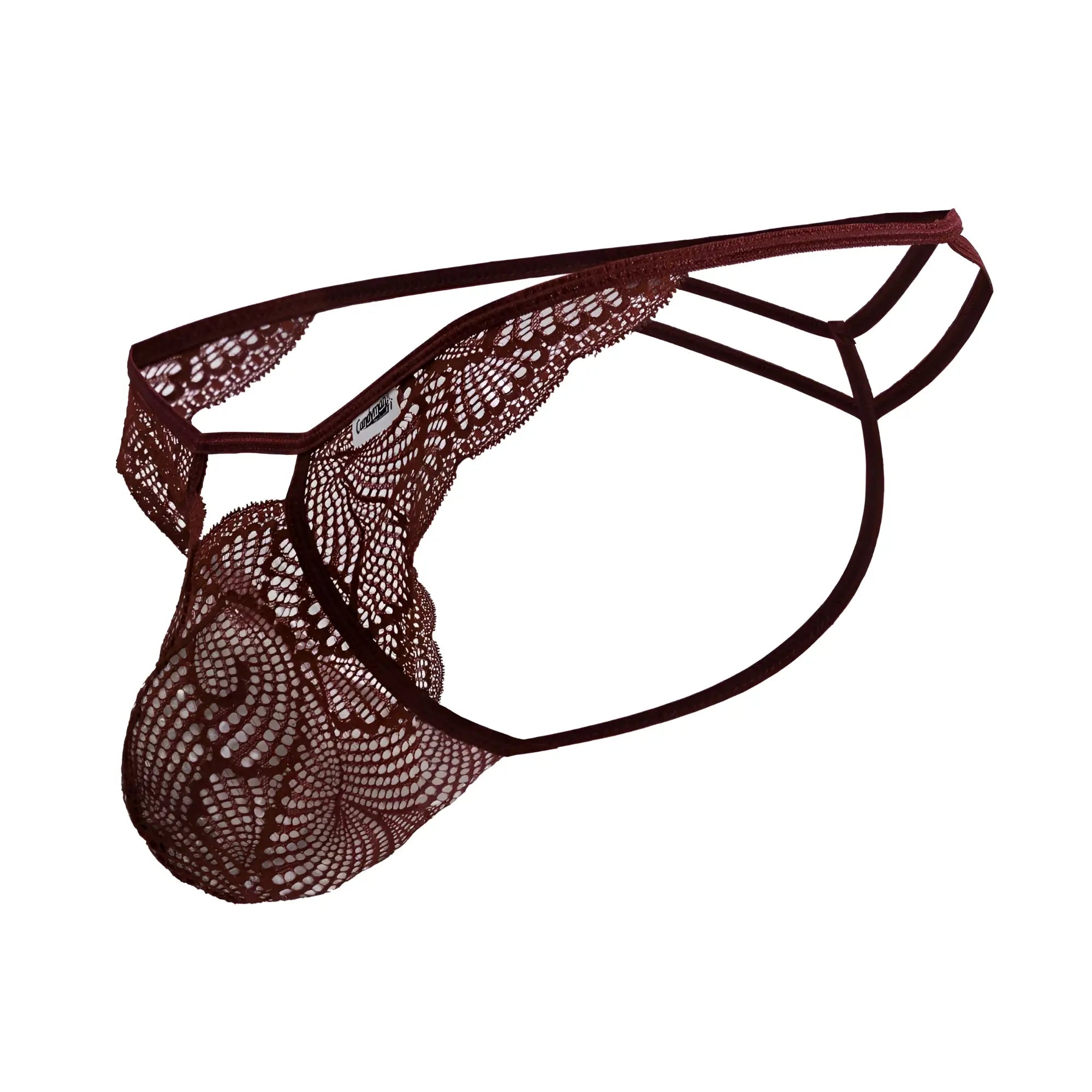 Dark burgundy lace thong candyMan 99910 with intricate pattern and supportive elastic straps