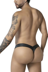 Black leather thong candyMan 99912 police thongs in black with sleek minimalist design shown from the back side