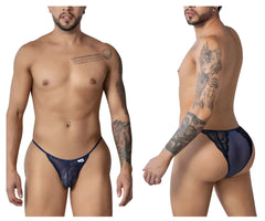 Navy blue candyMan 99914 lace briefs thong with subtle pattern and small white logo on the front