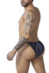 Navy blue lace trimmed men’s briefs candyMan 99914 featuring soft fabric and stylish lace detailing in front view