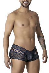 Dark blue lace men’s briefs with intricate floral patterns and sheer mesh design candyMan 99916 lace trunks navy
