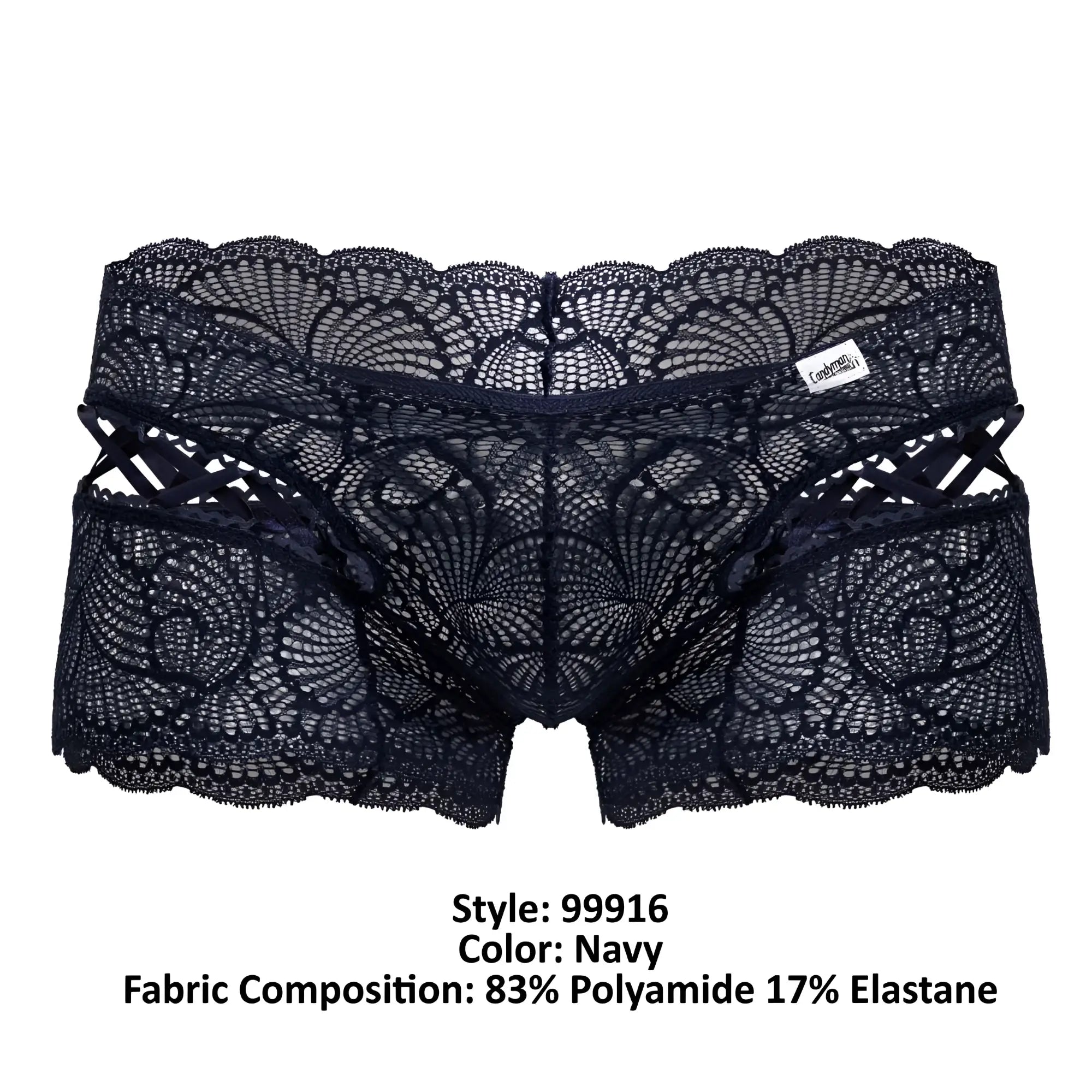 Navy lace briefs CandyMan 99916 with intricate fan-shaped patterns and scalloped edges for a stylish look