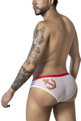 Candidly designed candyman 99918 sailor briefs in blue white featuring red anchor graphic blue stripes and red waistband