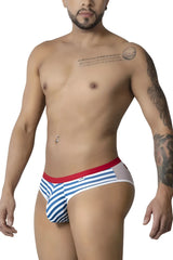 CandyMan 99918 sailor briefs in blue and white stripes with a red waistband designed for comfortable everyday wear