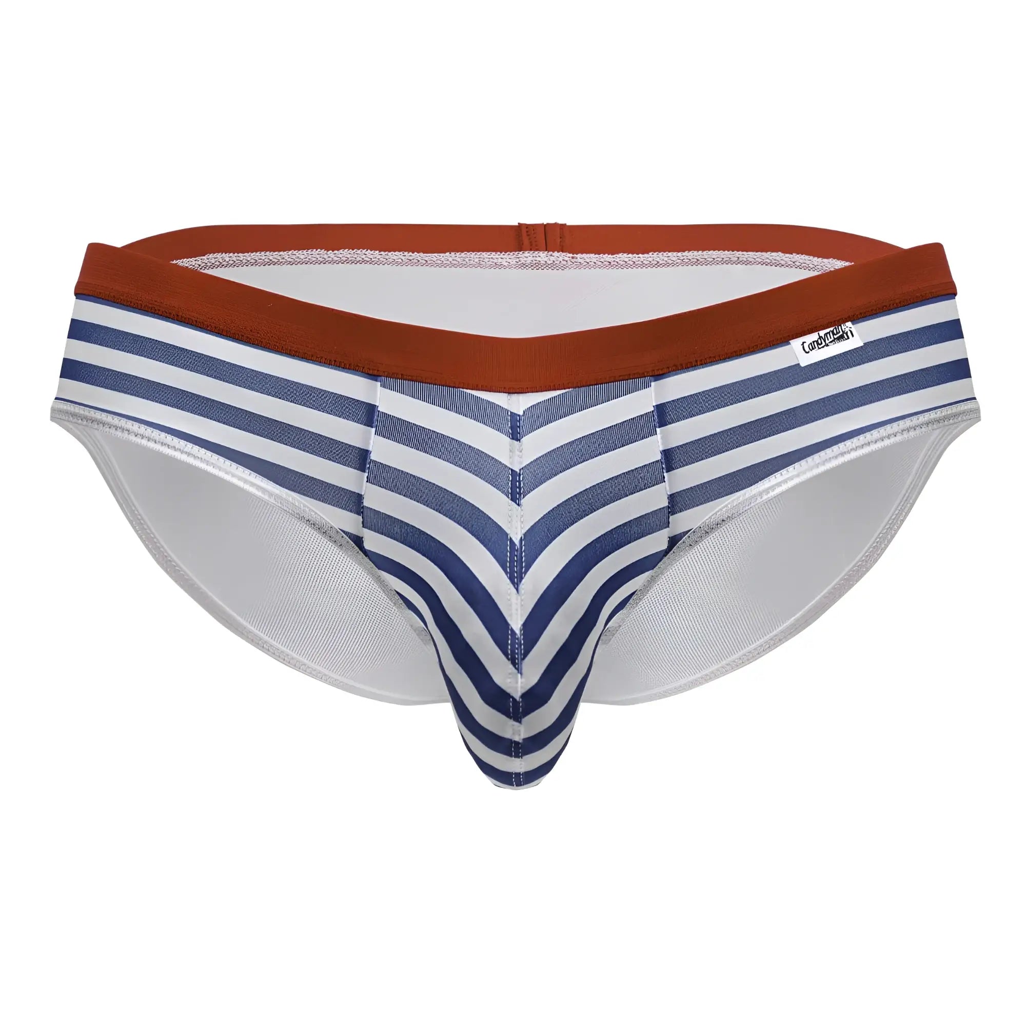 CandyMan 99918 sailor briefs in blue and white stripes with rust-colored waistband for men’s underwear