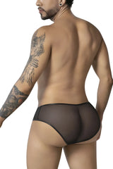 CandyMan 99919 tuxedo briefs in black sheer mesh with a smooth opaque black elastic waistband front view