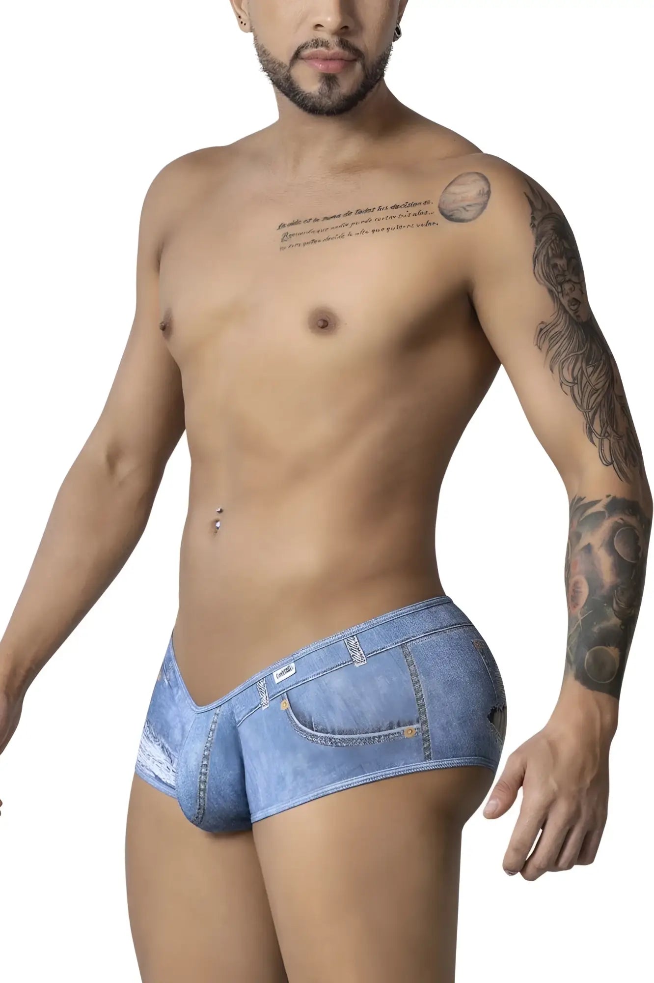 Blue denim style candyMan 99921 cowboy trunks men’s briefs with front pocket and detailed stitching