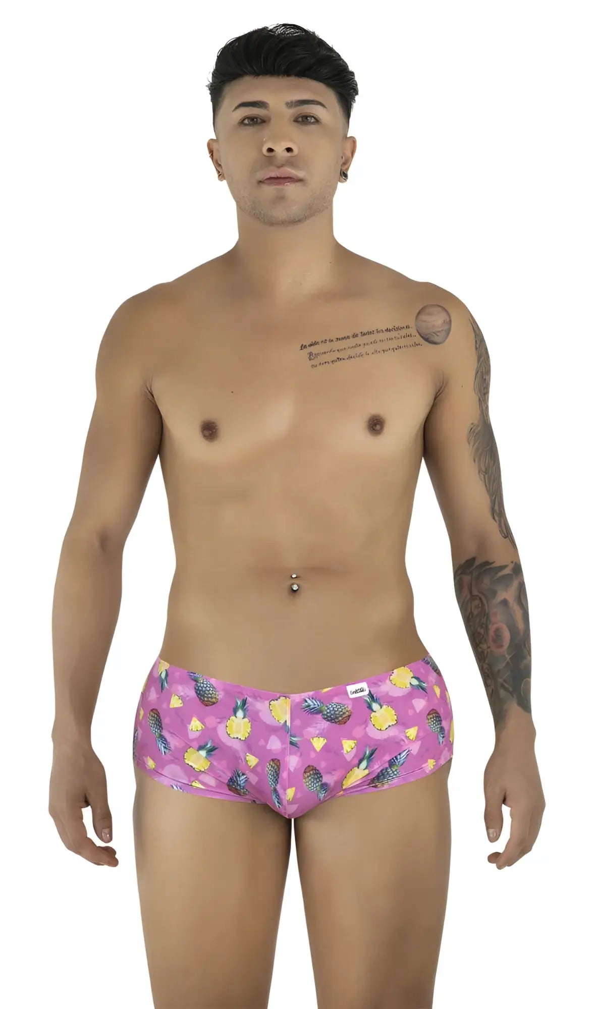 Pink pineapple-patterned cotton men’s briefs candyMan 99922 trunks color printed pink front view