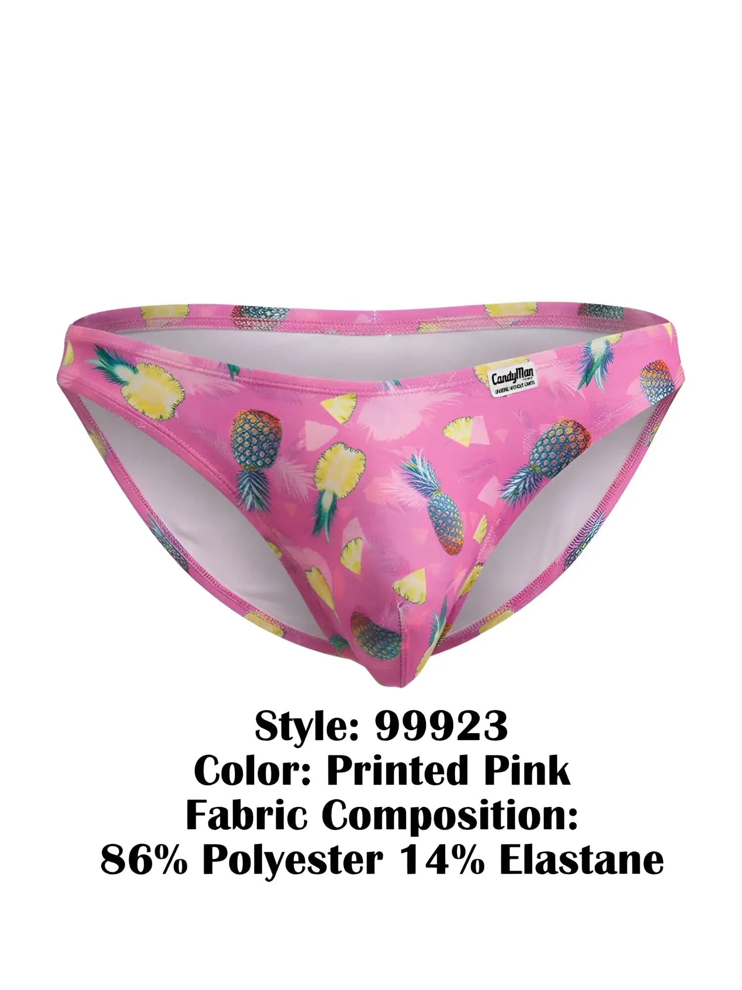 CandyMan 99923 bikini color printed pink briefs with pink pineapple print made of 86 polyester and 14 elastane
