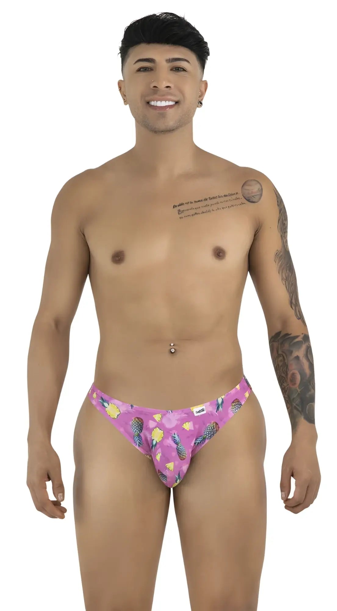 CandyMan 99923 bikini color printed pink briefs with yellow pineapples and green leaves tropical pattern