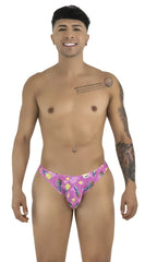CandyMan 99923 bikini color printed pink briefs with yellow pineapples and green leaves tropical pattern