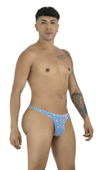 CandyMan 99924 thong with blue and pink geometric print and snug form-fitting design