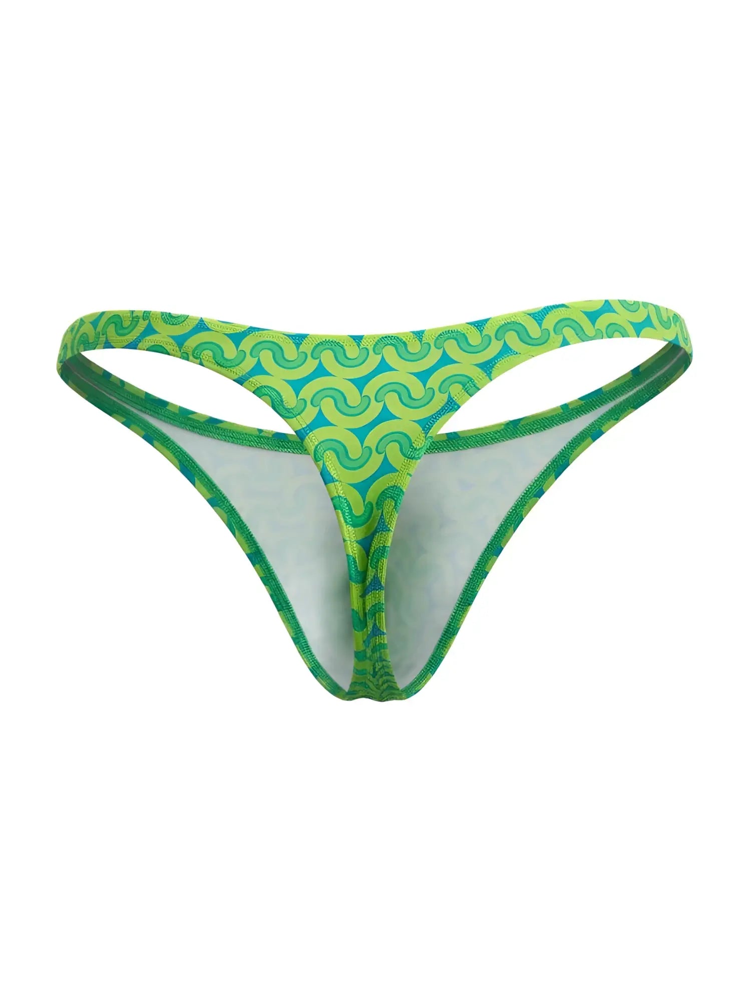 Vibrant green and teal patterned thong with bold wavy design candyMan 99924 thongs color printed green