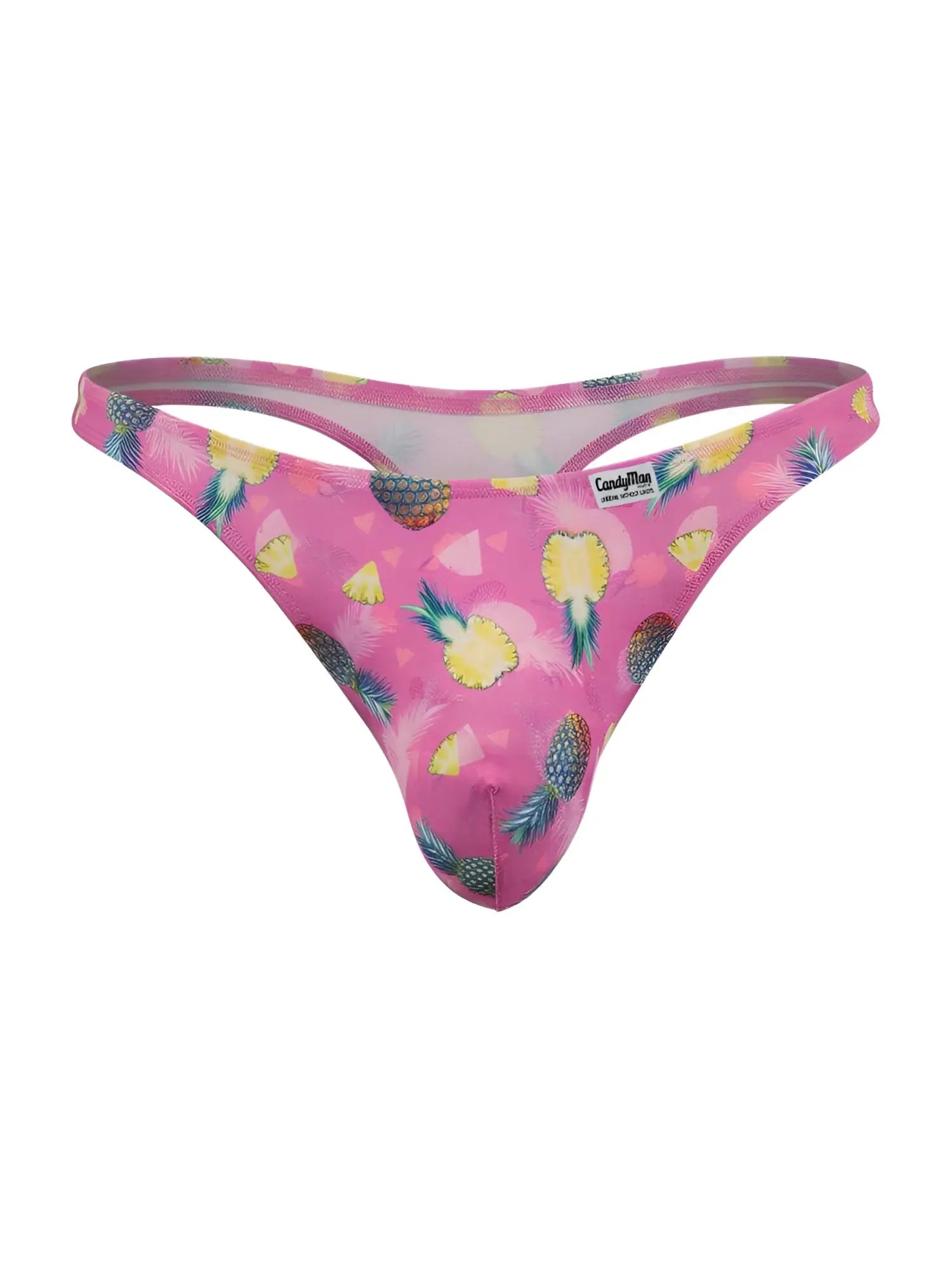 Pink pineapple-patterned thong by candyman featuring printed pink fabric ideal for stylish wear