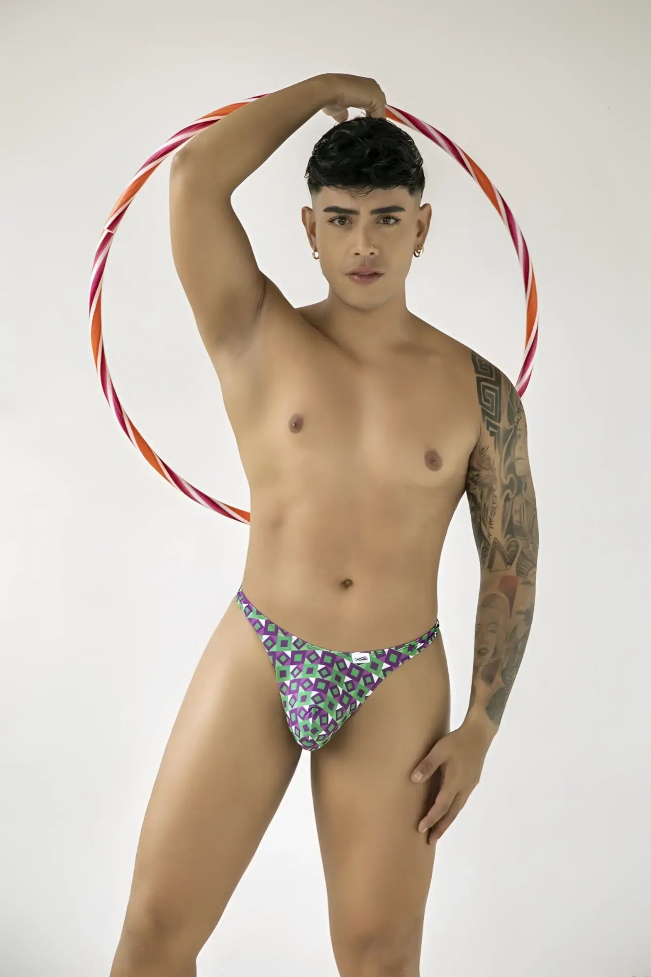 Candyman 99924 purple printed briefs with green patterns and a small white logo on the front
