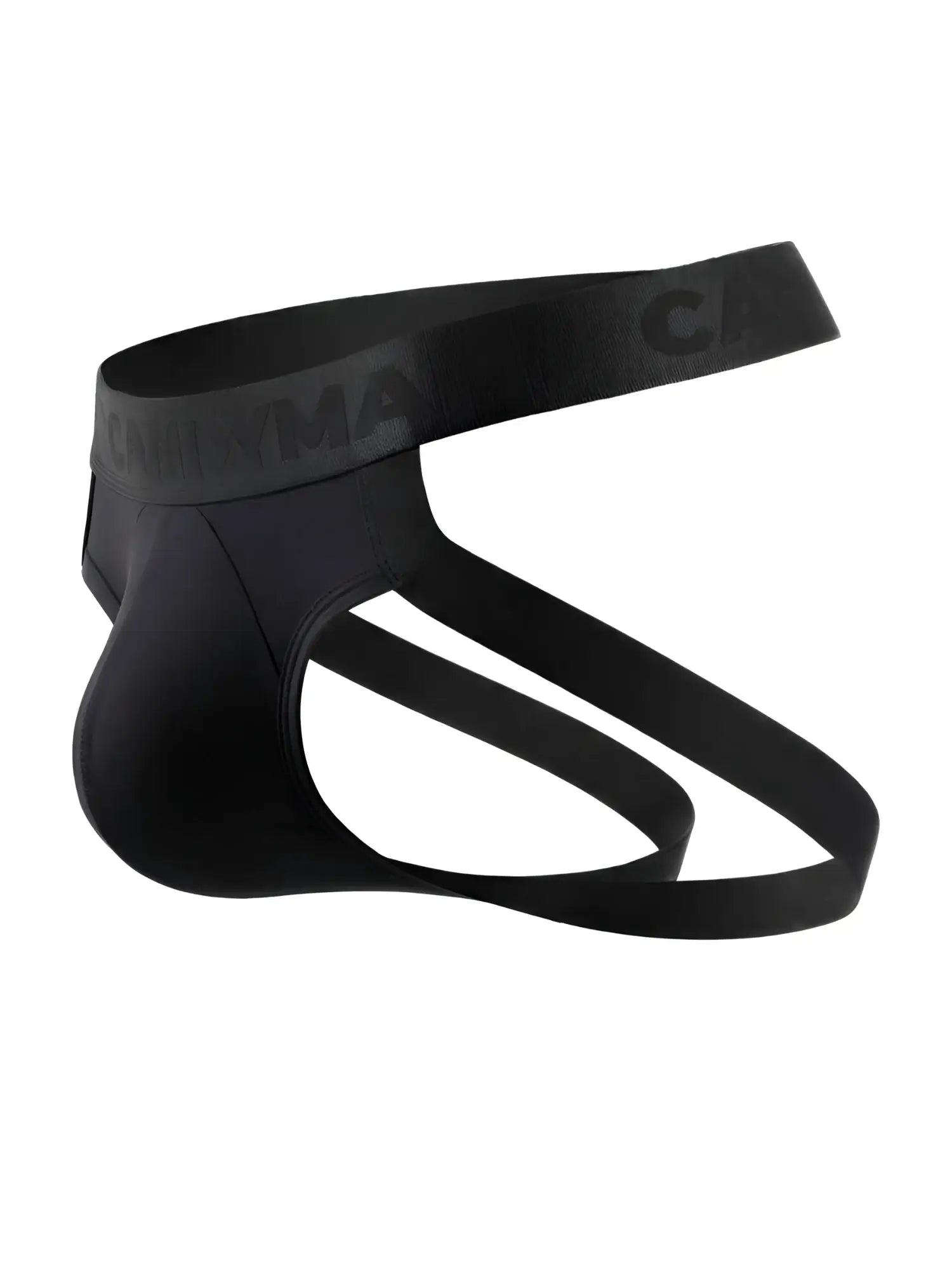 Black candyman 99925 jockstrap briefs with contoured design and embossed carnama elastic waistband