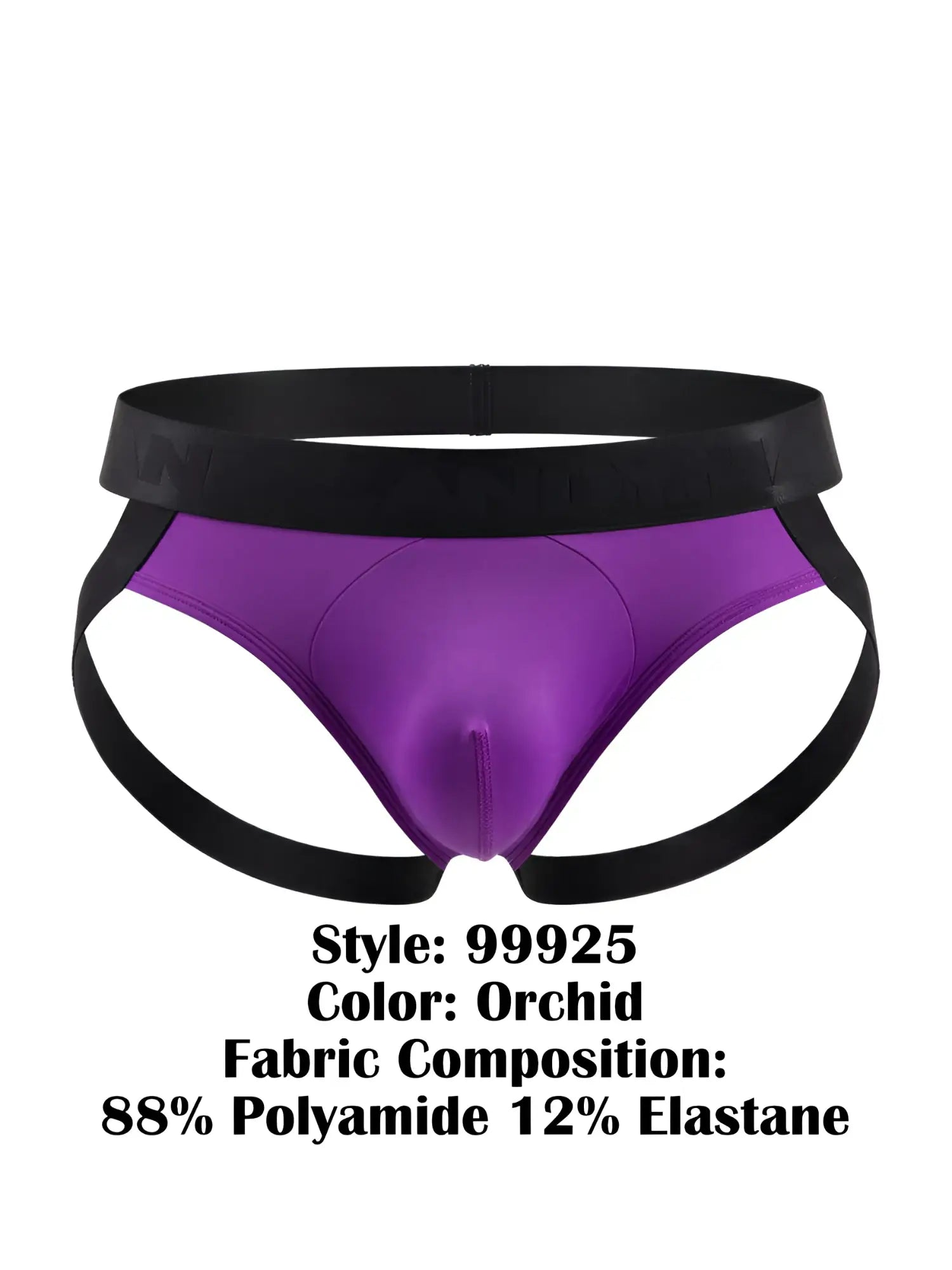 CandyMan 99925 jockstrap orchid color purple briefs with black waistband and straps made of polyamide and elastane