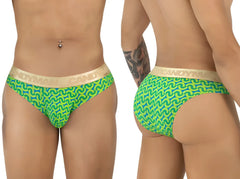 Candyman 99926 briefs in bright green and blue pattern with a gold-colored waistband for stylish comfort
