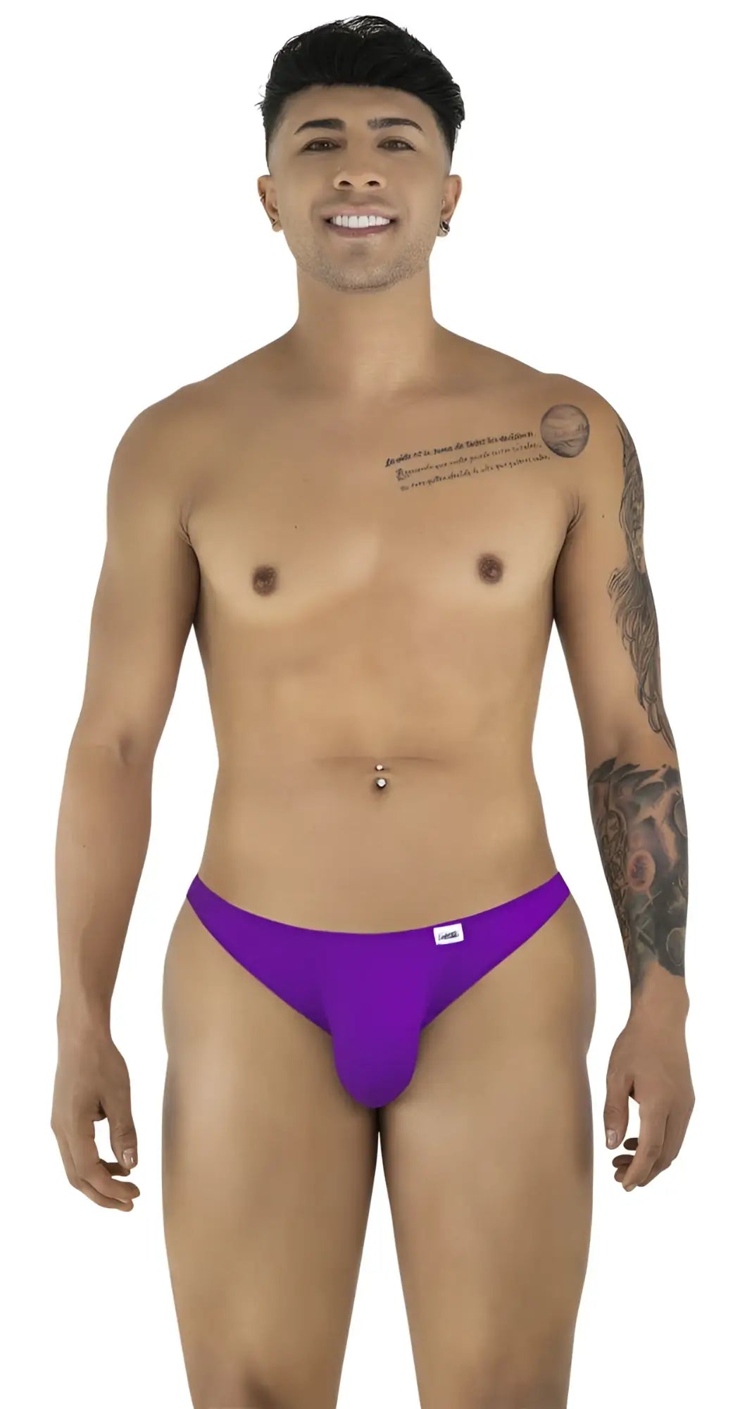Purple men’s briefs candyMan 99928 bikini color orchid with a small white logo on the left hip