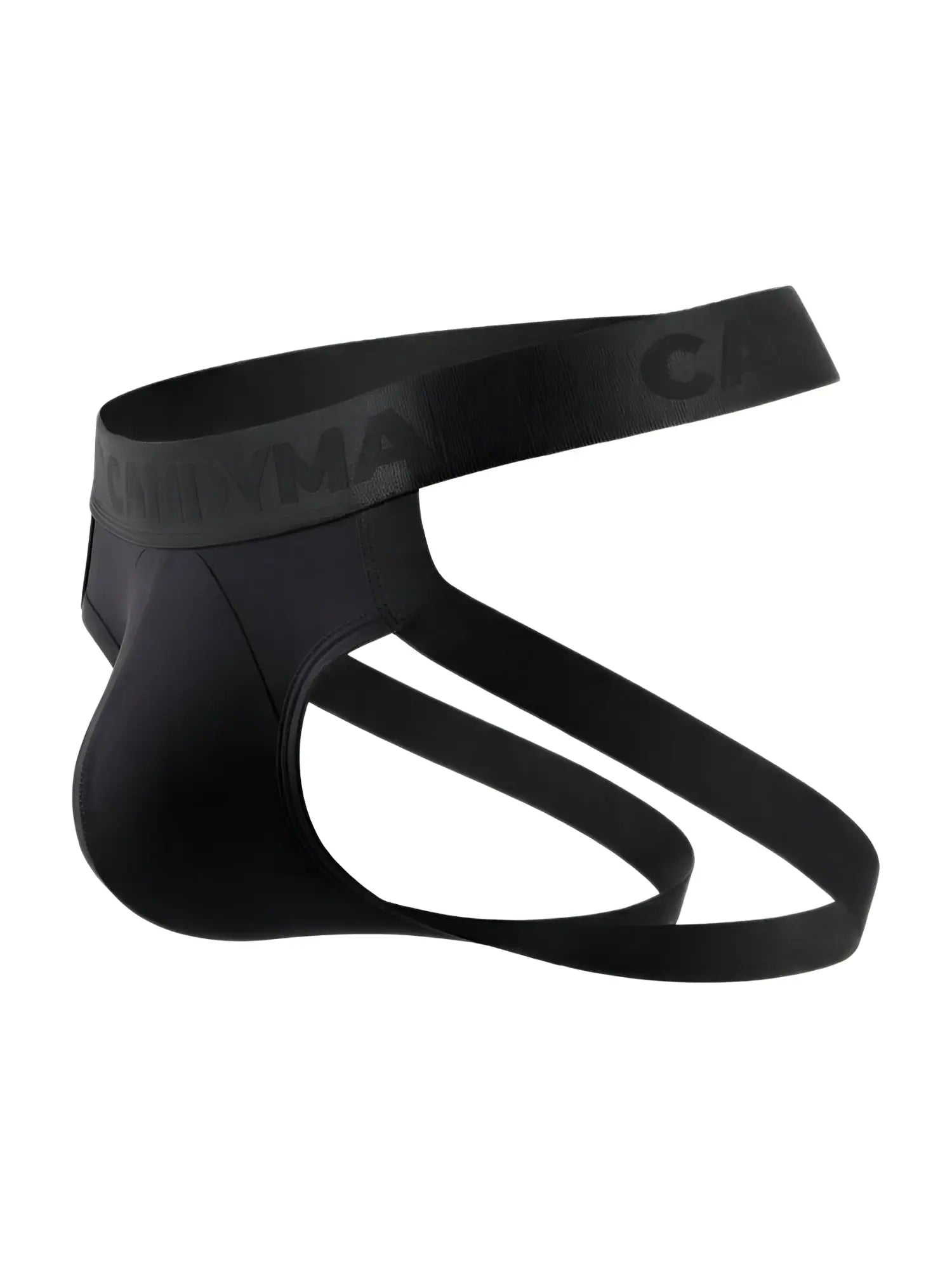 Black CandyMan 99929 jockstrap briefs with contoured design and elastic waistband featuring canxma branding