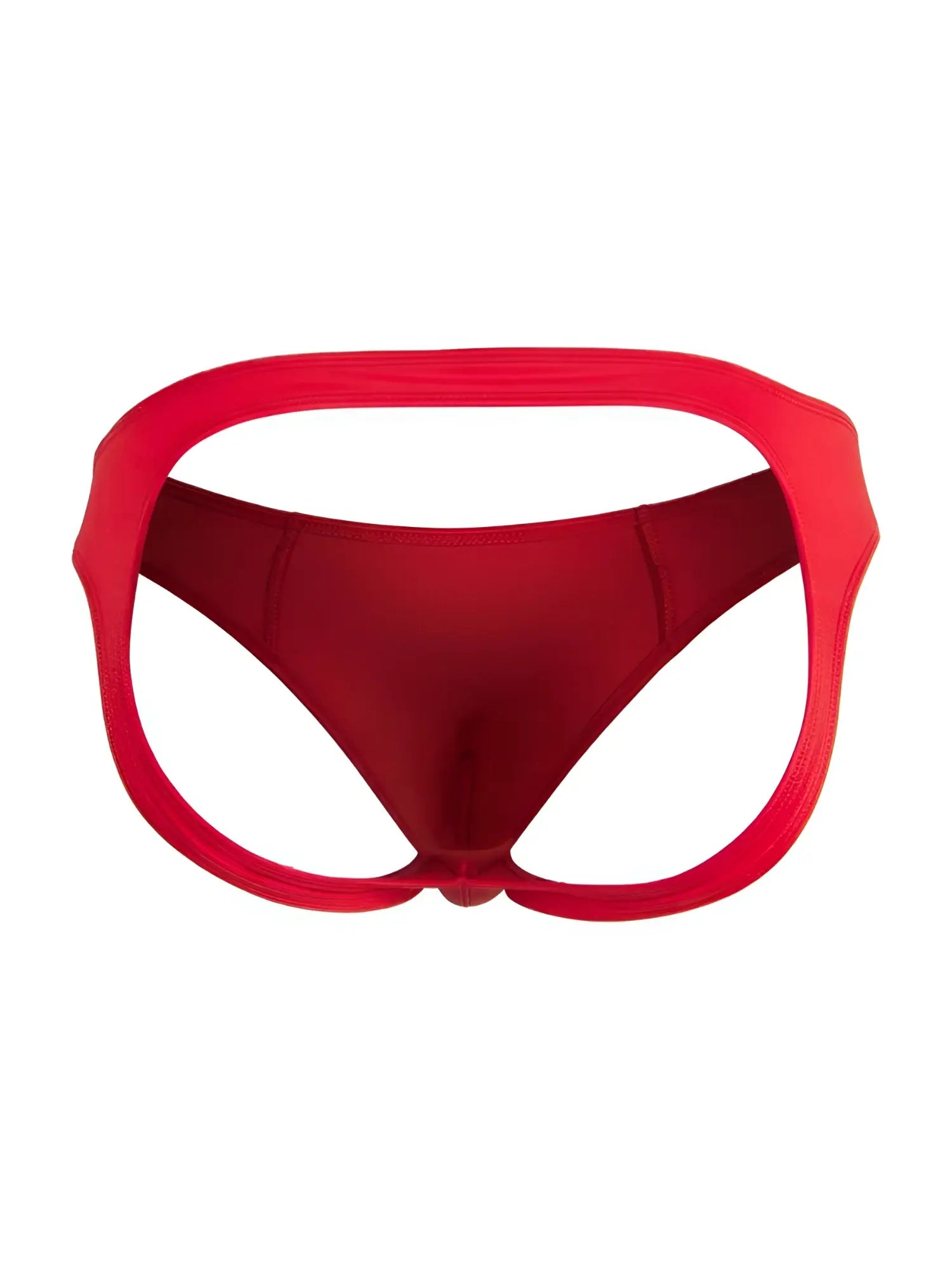 Red candyMan 99929 jockstrap with a bold wide waistband and smooth form-fitting fabric shown from the back