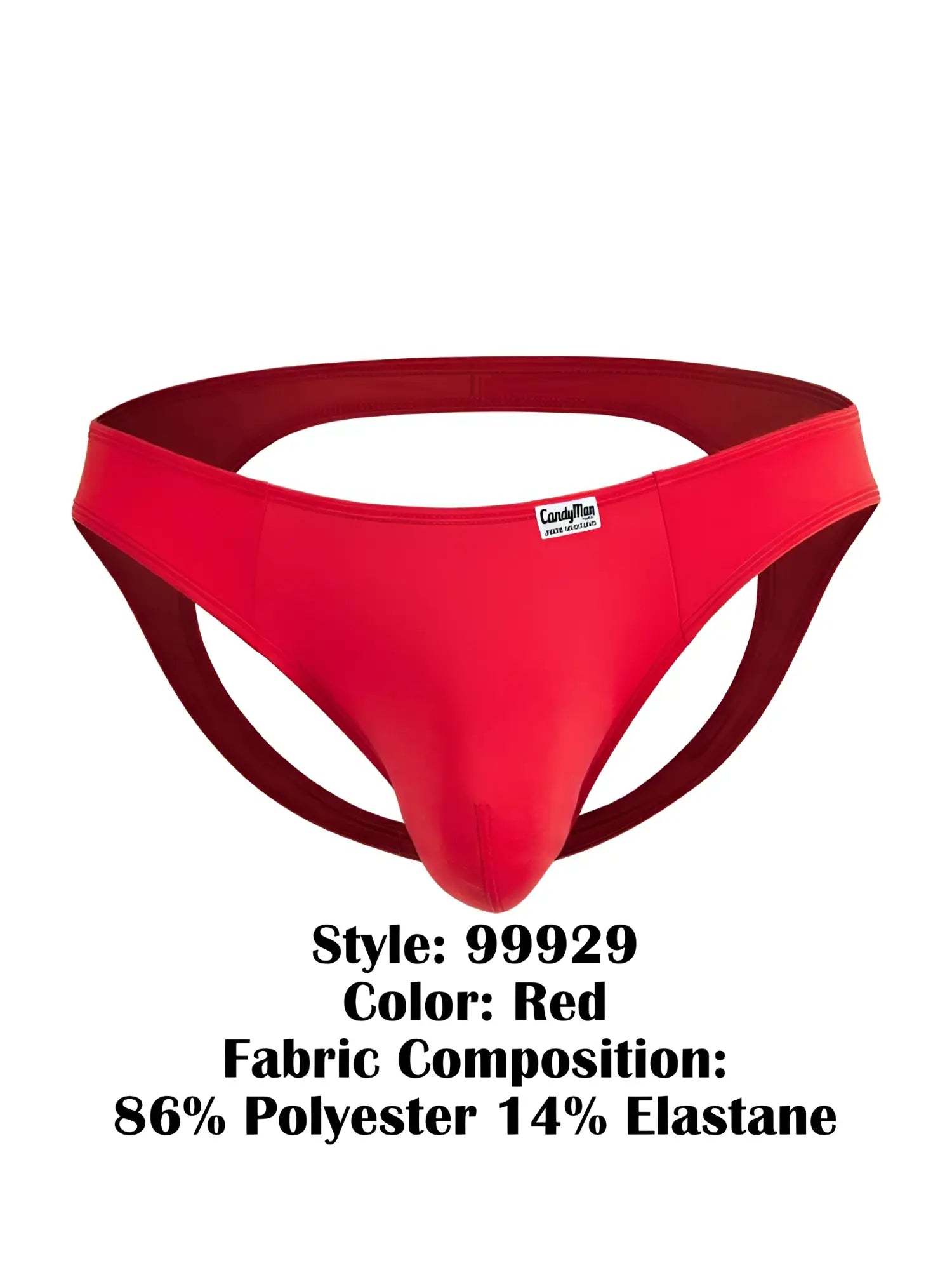 Red candyman 99929 thong in red with smooth stretchy polyester and elastane fabric front view