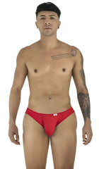 Red briefs candyMan 99929 with small white logo on left hip designed for comfortable fit and support