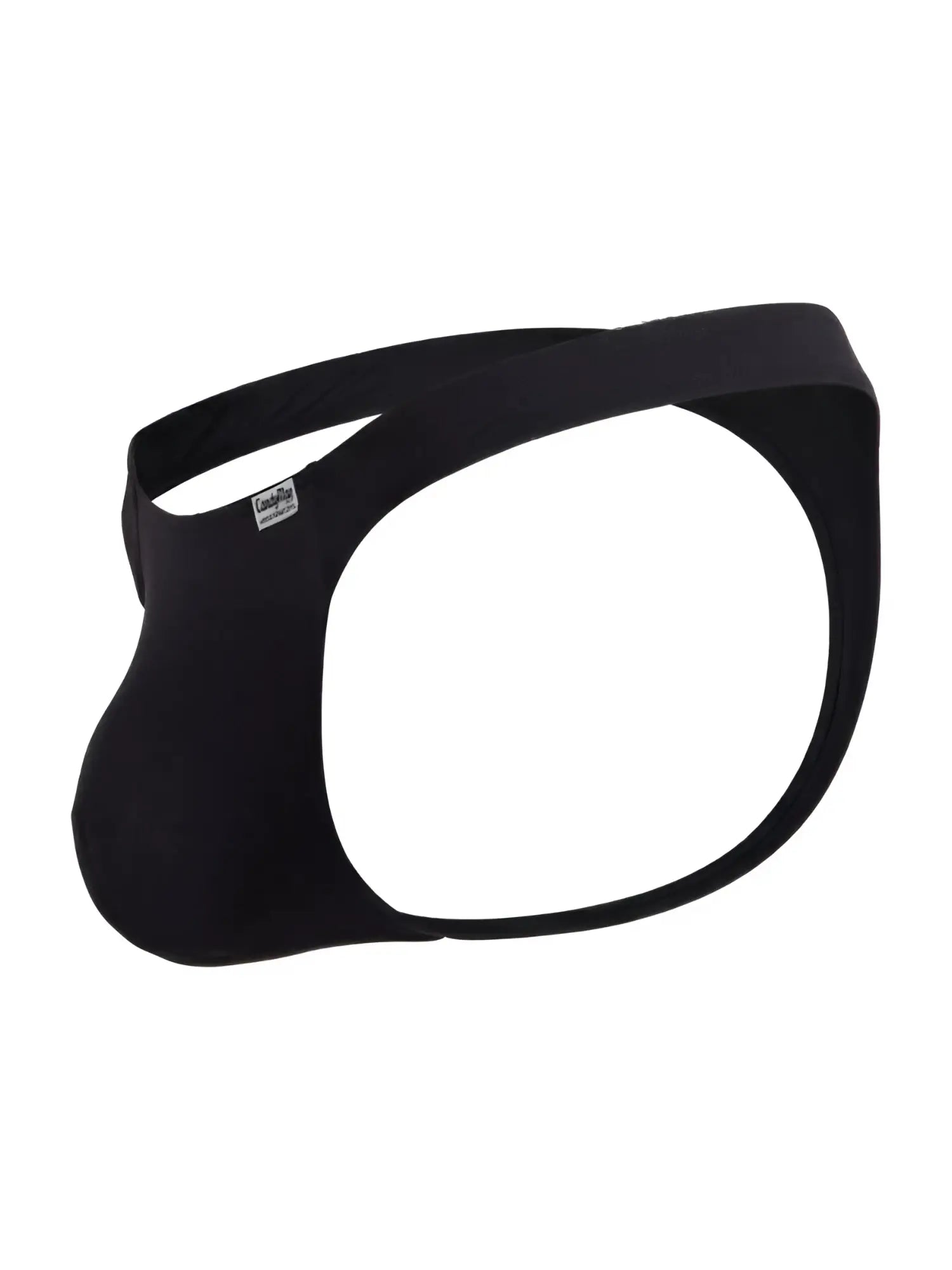 Black form-fitting men’s briefs candyMan 99930 with a sleek minimalist design and small brand tag on waistband