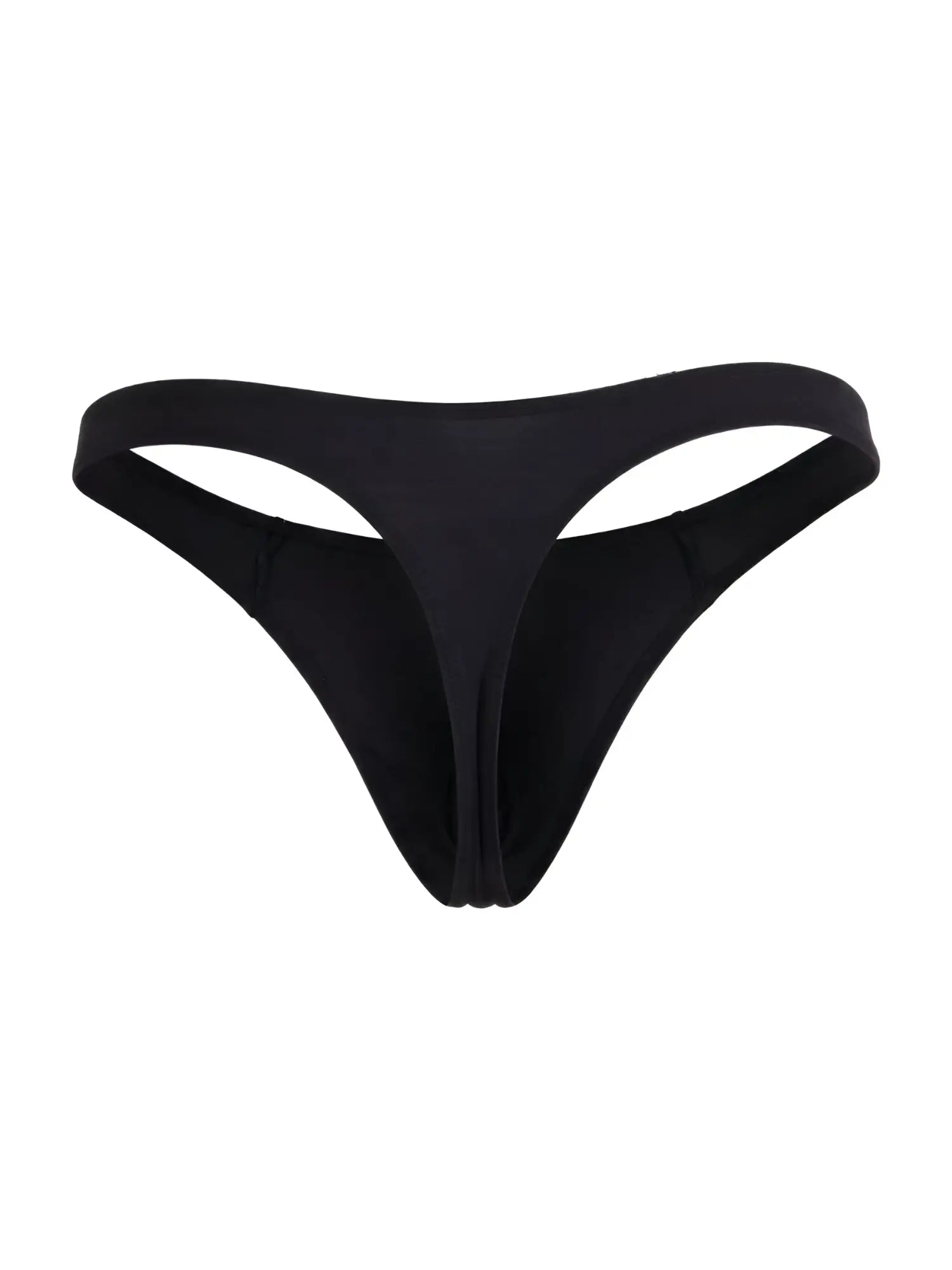 Black candyMan 99930 thong bikini bottom with smooth stretchy fabric and minimalistic design shown from the back