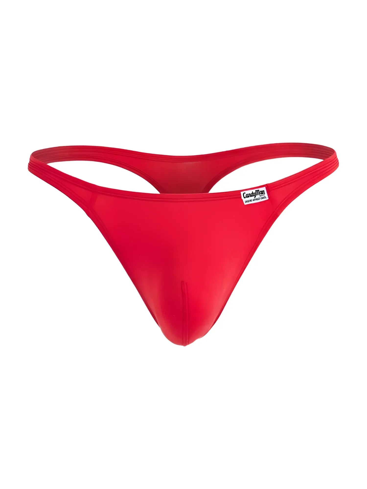 Red candyman 99930 thong in red made of smooth stretchy fabric with a sleek minimalist design shown from the back