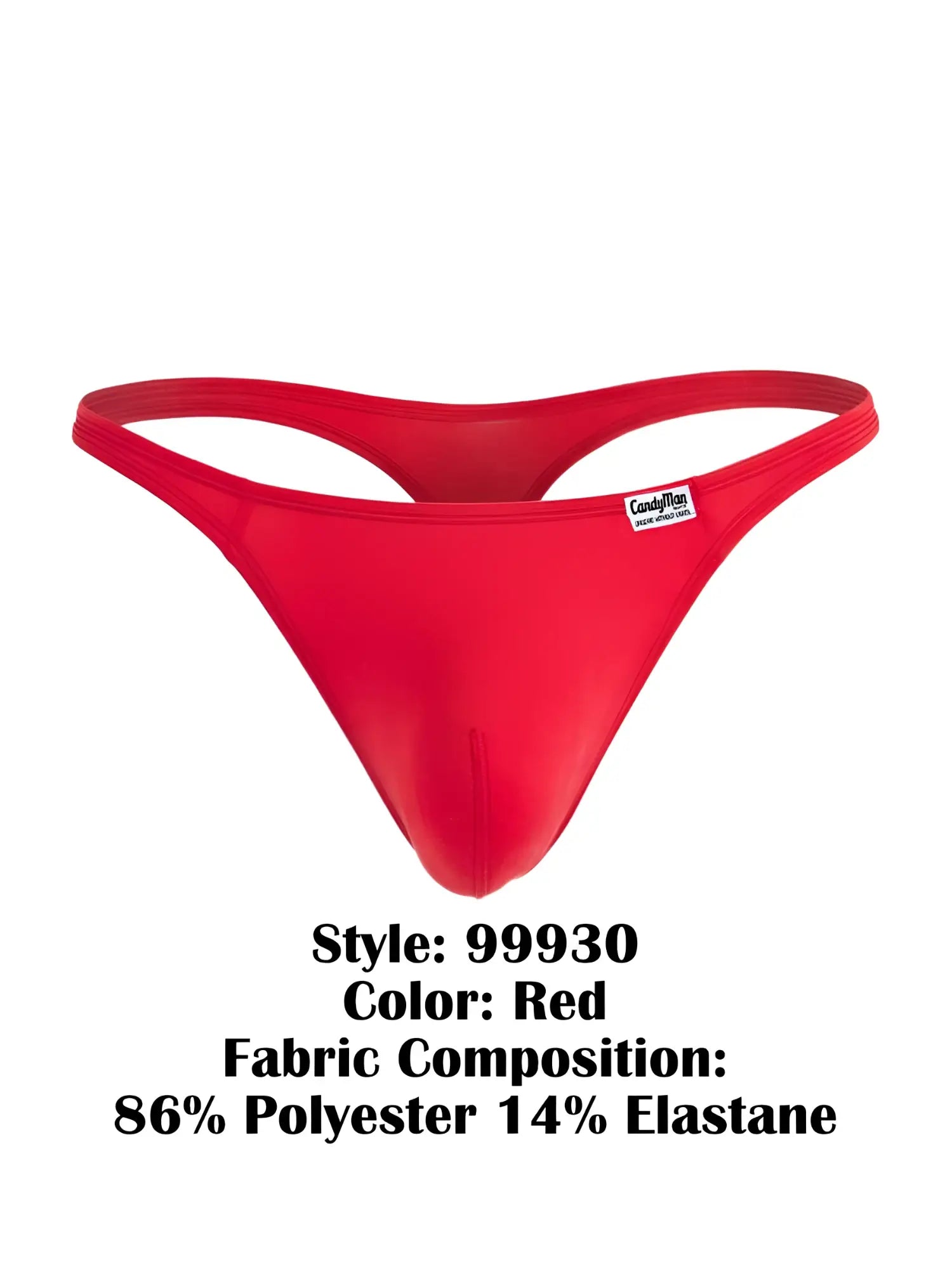 Red candyman 99930 thong in red with smooth form-fitting design made of 86 polyester and 14 elastane