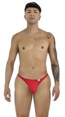 Red thong candyMan 99930 with a small white brand tag on the waistband for comfortable everyday wear