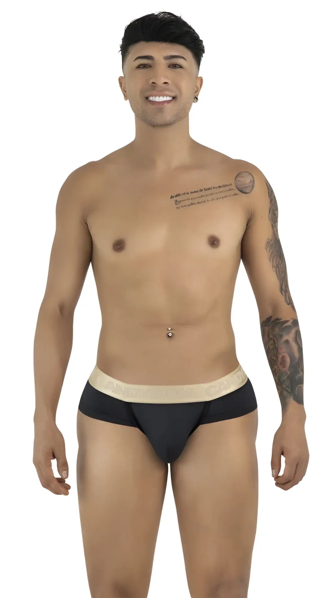 Black CandyMan 99932 briefs with beige contrasting waistband made from soft breathable fabric for everyday wear