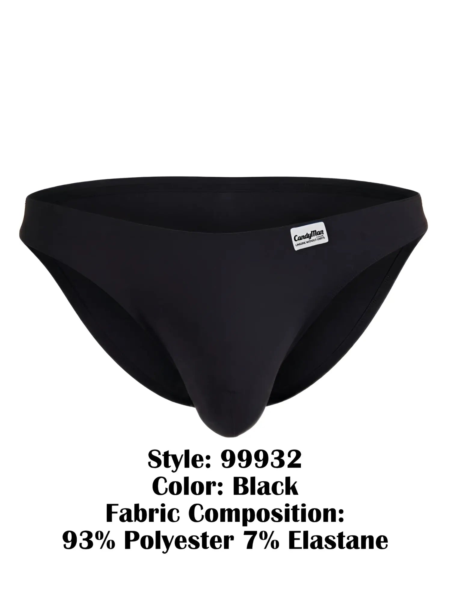 Black candyman 99932 briefs made from stretchy 93 polyester 7 elastane blend for comfortable fit