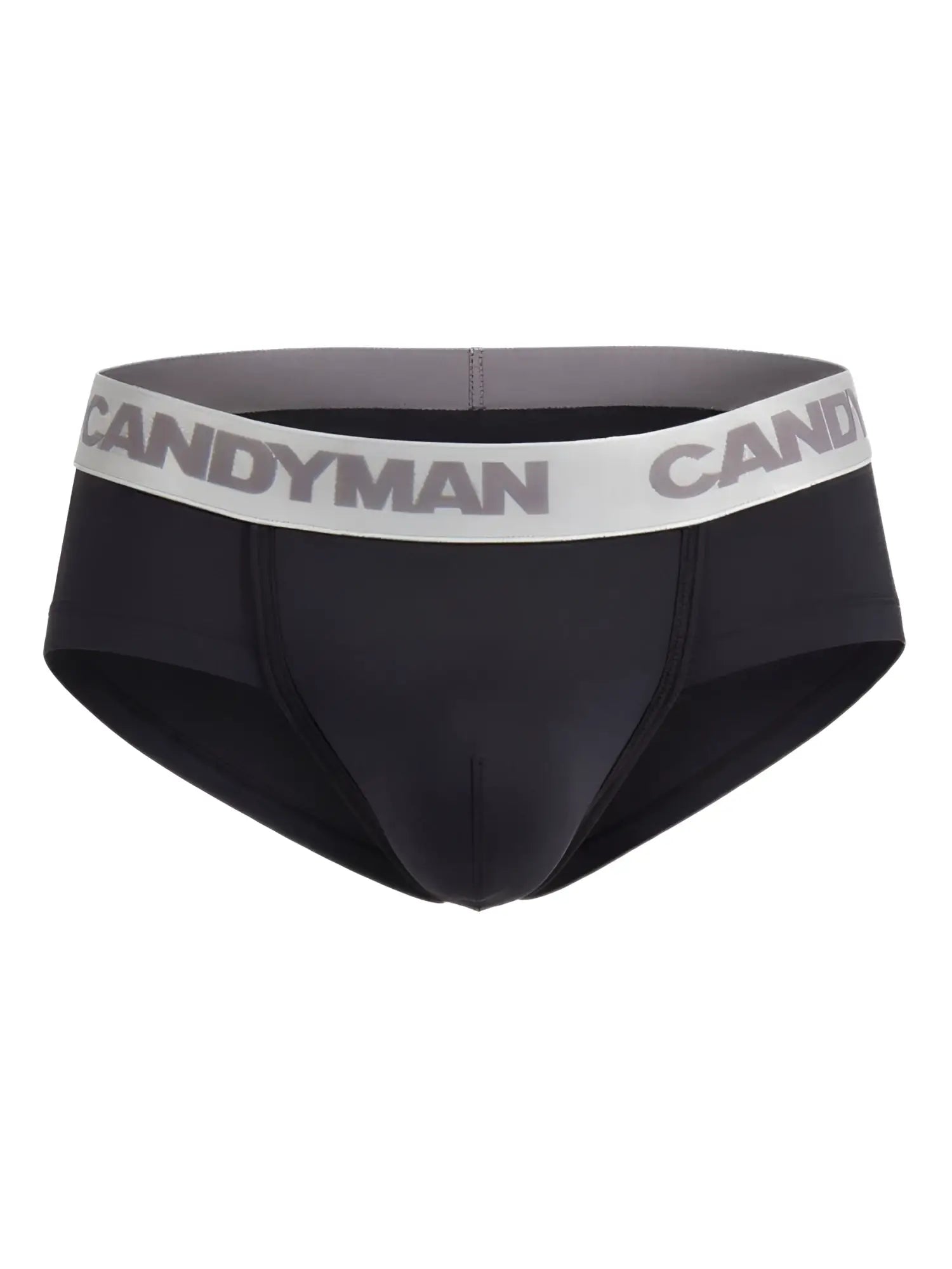Black candyman 99932 briefs with a gray and white waistband featuring bold brand name lettering in silver