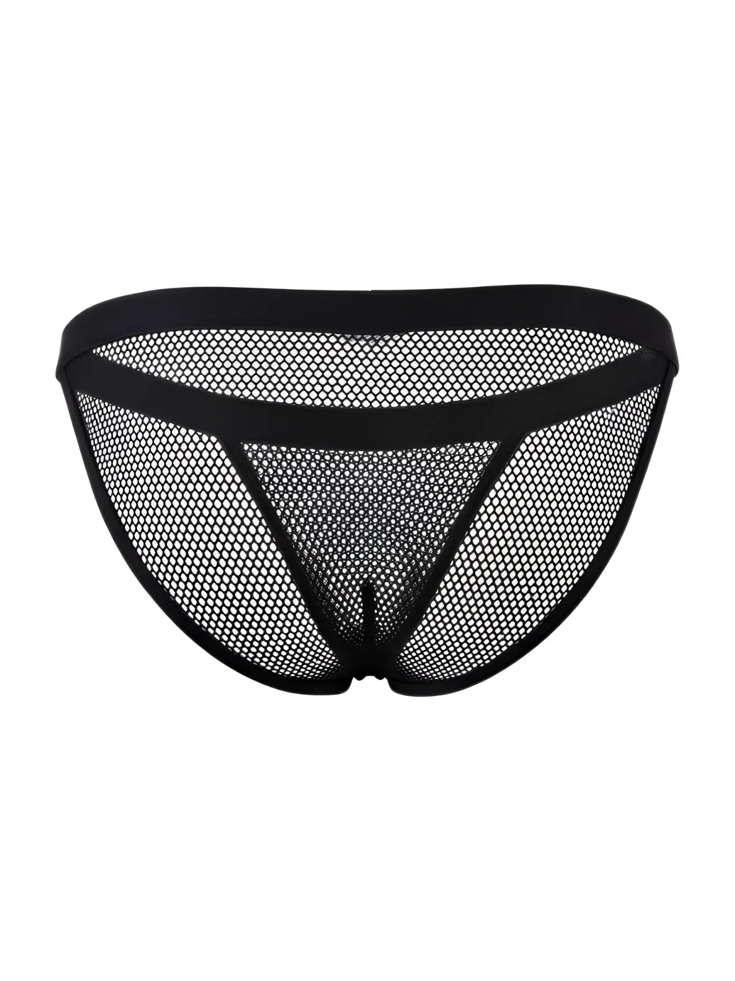 Black mesh briefs candyMan 99933 bikini with solid black waistband and triangular cutout design