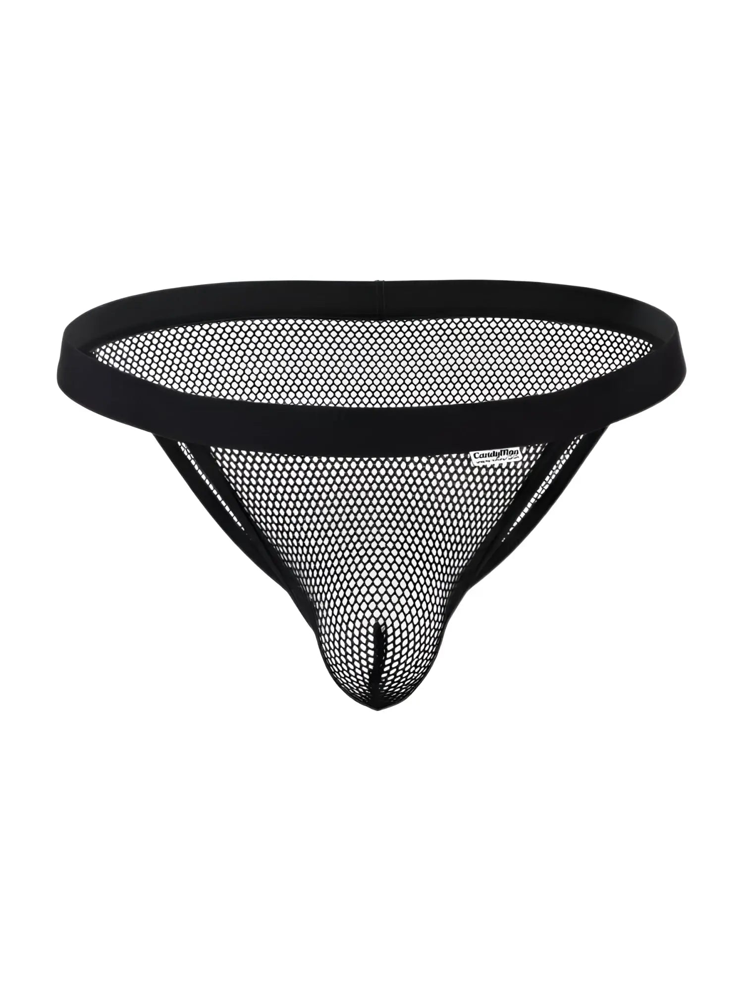 Black mesh thong bikini with solid black waistband and reinforced seams candyMan 99933 color black mesh