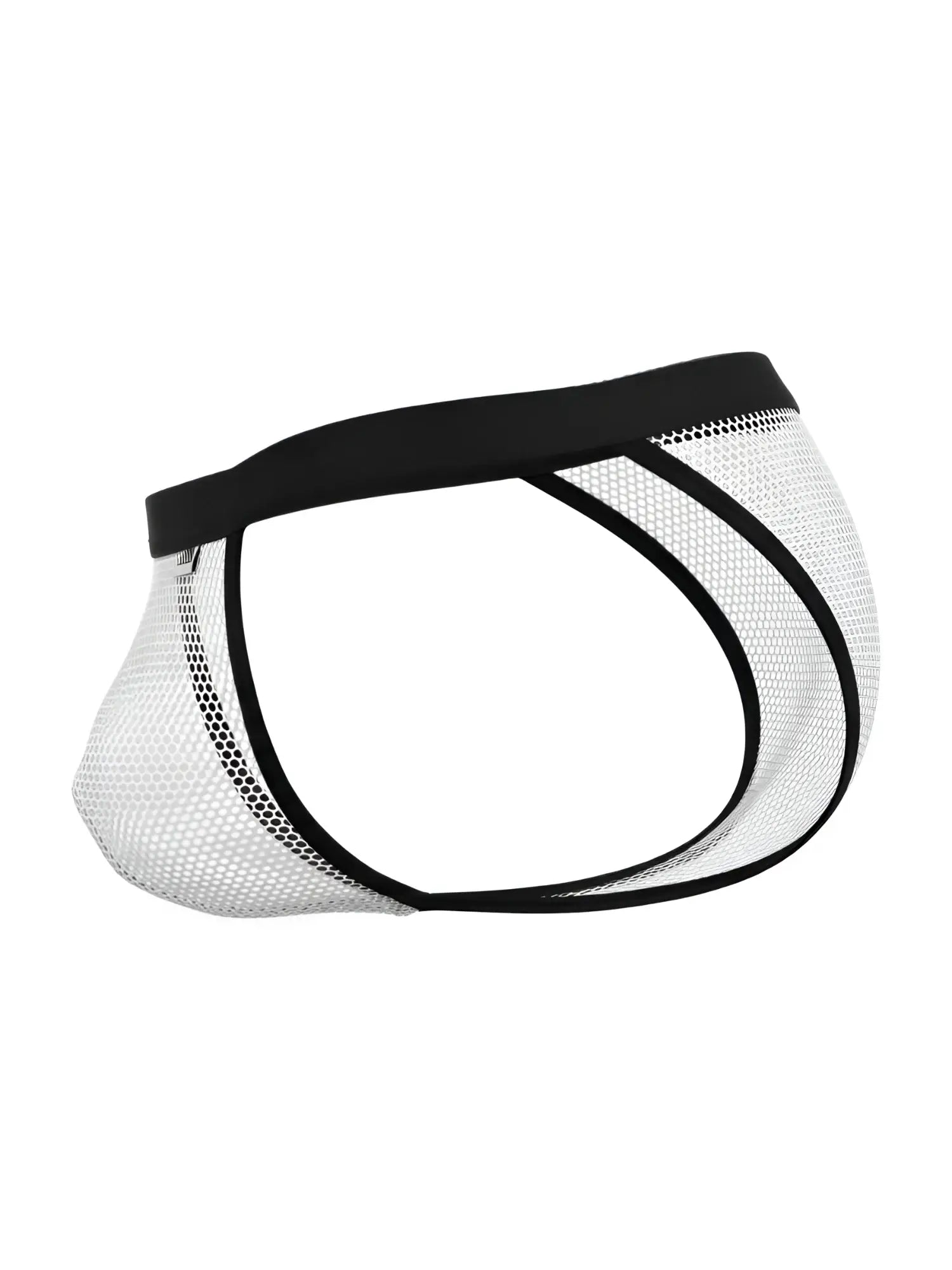 CandyMan 99933 bikini briefs in white mesh with black waistband featuring black and white mesh design