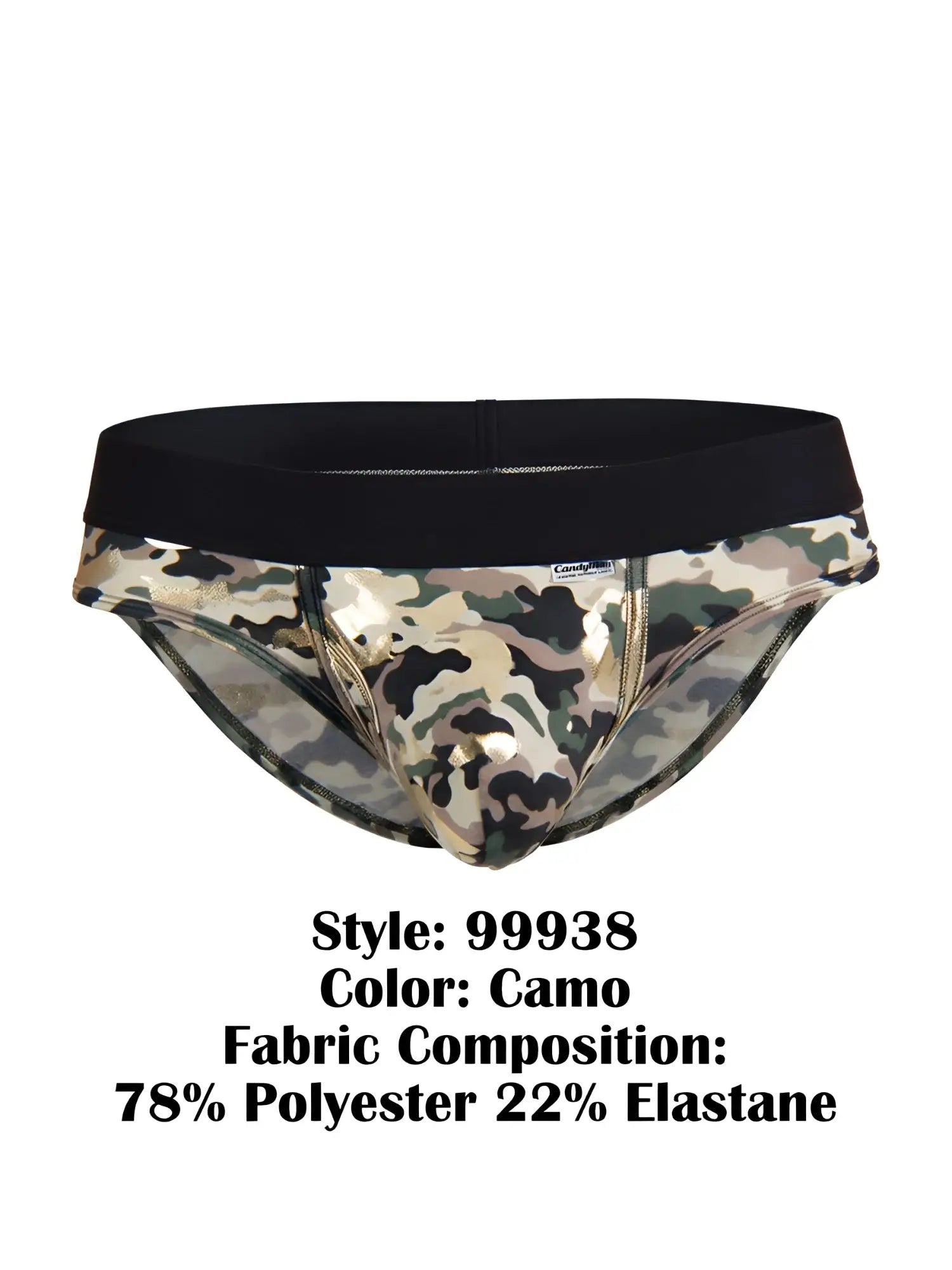 CandyMan 99938 briefs camo pattern with black waistband made from 78 polyester and 22 elastane