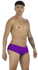 CandyMan orchid trunks in a form-fitting, low-rise style worn by a standing man.